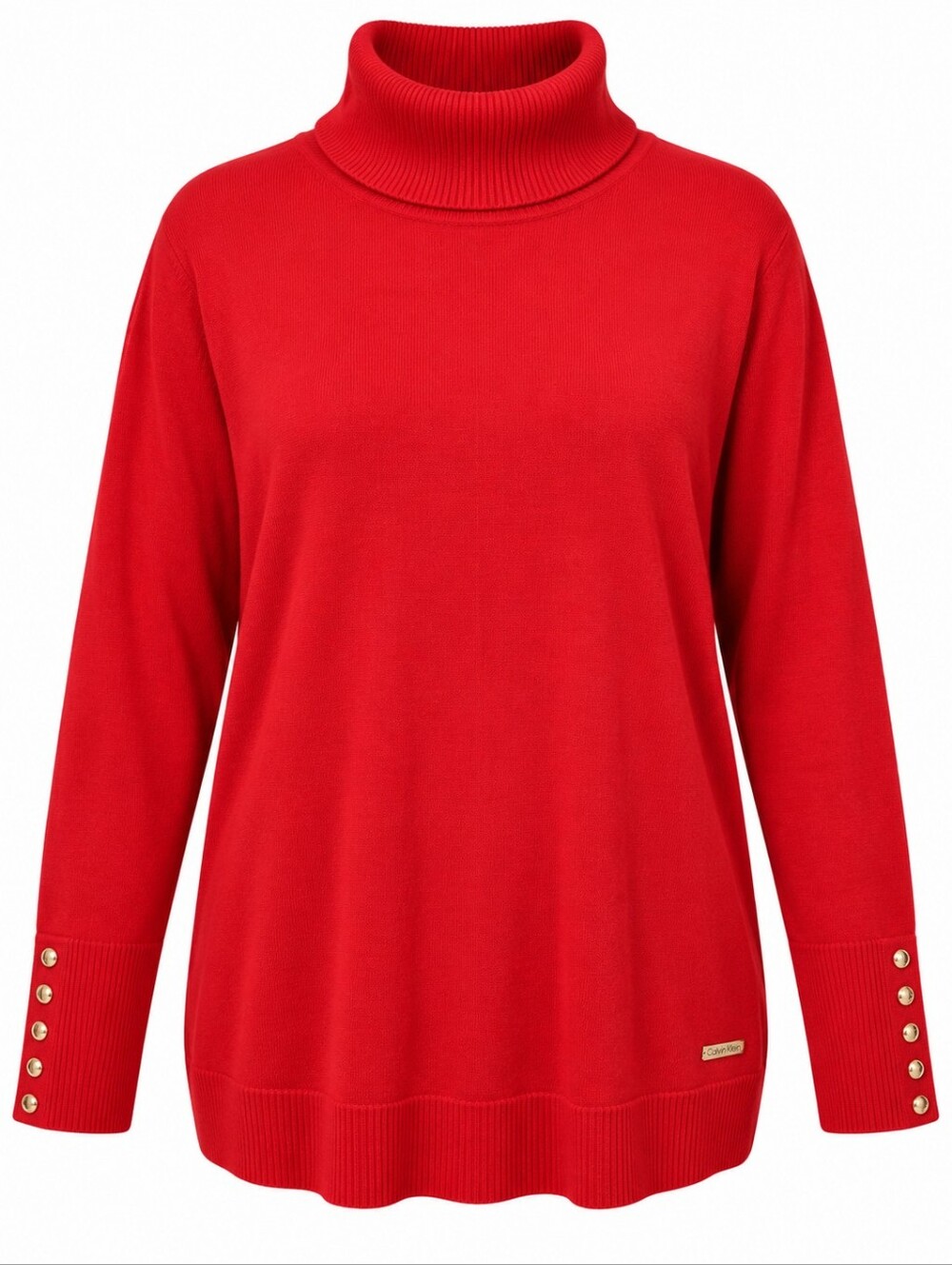 CALVIN KLEIN | Holiday Red Gold Button Turtleneck Soft Knit Sweater | 2X